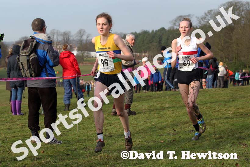 Bronwen Owen (Scarborough) and Rosie Johnson (LIverpool Penbroke) during the under-17 womens Northern Cross Country Champs, Knowsley Safari Park. Photo: David T. Hewitson/Sports for All Pics